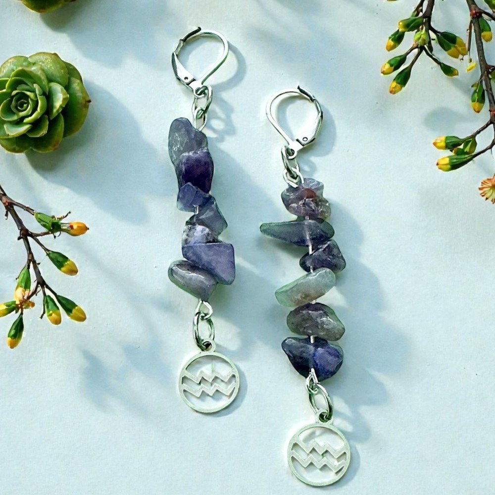 🆕 Aquarius Gemstones Dangle Earrings-Stainless Steel